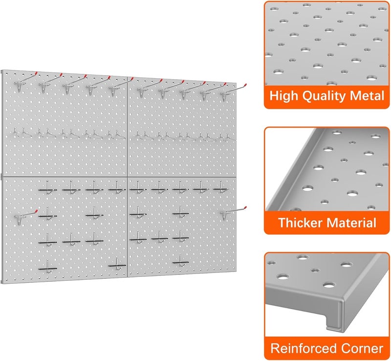TORACK 4Pcs 12"x16" Metal Pegboard Panels for Garage, Workbench, Shop, Shed Tool Organizer Peg Board with 1/8" & 1/4" Holes, Modular Wall-Mounted Pegboard for Pegboard Hooks (Grey) - Image 5